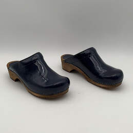 Womens Lotte Blue Leather Round Toe Block Heel Slip-On Clogs Size 40 alternative image