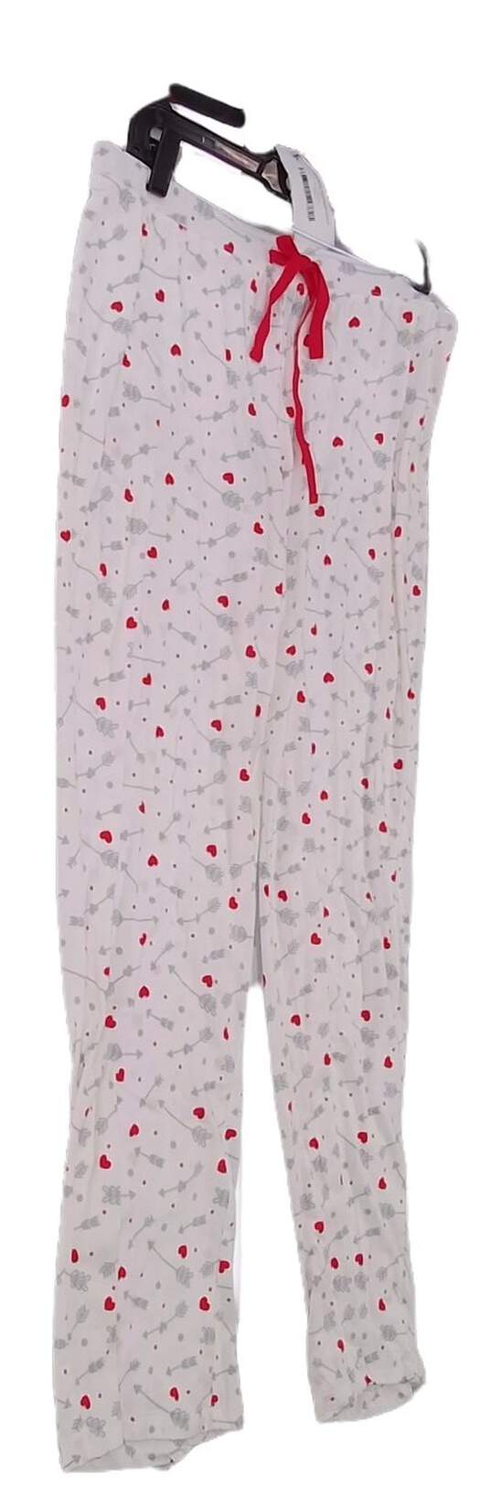 Womens White Red Heart Print Drawstring Sweatpants Size M image number 2