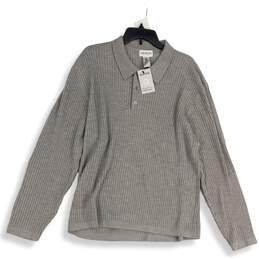 NWT Alfani Mens Gray Spread Collar Long Sleeve Polo Shirt Size X-Large