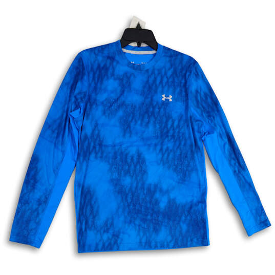 Mens Blue Printed Crew Neck Long Sleeve Activewear Pullover T-Shirt Size S image number 1