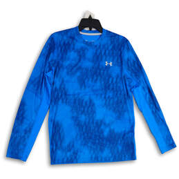 Mens Blue Printed Crew Neck Long Sleeve Activewear Pullover T-Shirt Size S