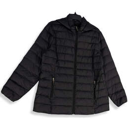 Womens Black Long Sleeve Pockets Full-Zip Hooded Puffer Jacket Size XL