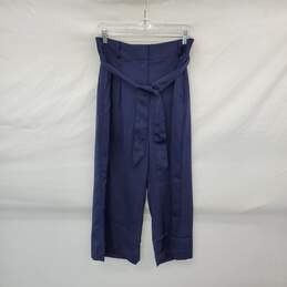 LOFT Navy Blue Belted Wide Leg Satin Pant WM Size 8P NWT