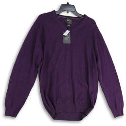NWT Mens Purple Tight-Knit Long Sleeve V-Neck Pullover Sweater Size XL