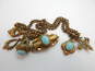 Vintage Victorian Revival Turquoise Glass Chatelaine Swag Chain Brooch 62.2g image number 4