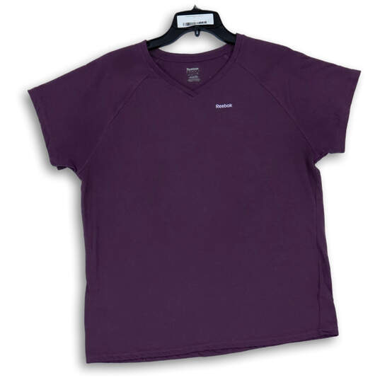 Womens Purple Short Sleeve V-Neck Stretch Casual Pullover T-Shirt Size XL image number 1