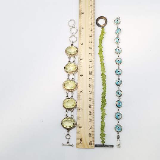Sterling Silver Glass Green Gemstone Bracelet Bundle 3 Pcs 58.5g image number 3