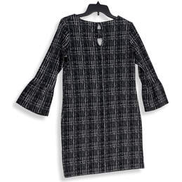 Womens Black Plaid Round Neck Bell Sleeve Back Keyhole Shift Dress Size 4 alternative image
