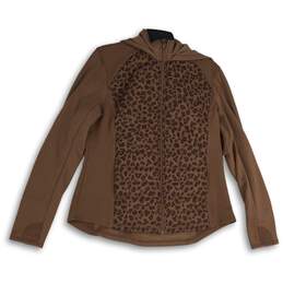 Tek Gear Womens Brown Animal Print Hooded Long Sleeve Full-Zip Jacket Size XL