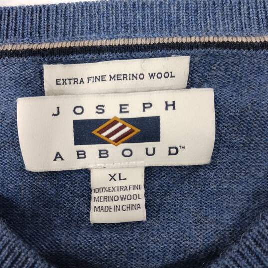 Joseph Abboud Men's Blue Merino Wool V-Neck LS Sweater Size XL image number 3