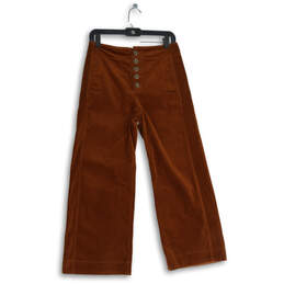 Womens Brown Pockets Button Fly Flat Front Cropped Pants Size 4