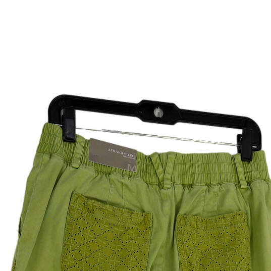 Womens Green Elastic Waist Pockets Straight Leg Cargo Pants Size Medium image number 4