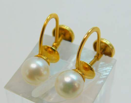 Vintage 10k Yellow Gold Pearl Screw Back Earrings 1.3g image number 3
