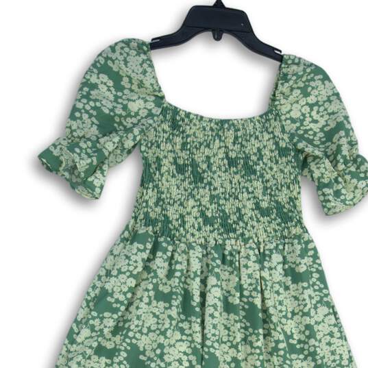 Zuimoaes Womens White Green Floral Square Neck Smocked Pullover Maxi Dress Sz S image number 3