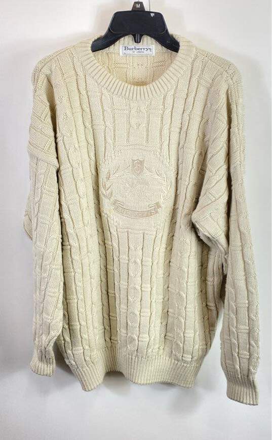 Buy the Burberry Men Ivory Vintage Cable Pullover Sweater L | GoodwillFinds