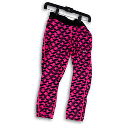 Womens Black Pink Dri-Fit Relay Print Elastic Waist Crop Leggings Size M
