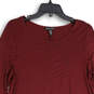 Womens Maroon 3/4 Sleeve Round Neck Asymmetrical Hem Tunic Blouse Top Size M image number 3