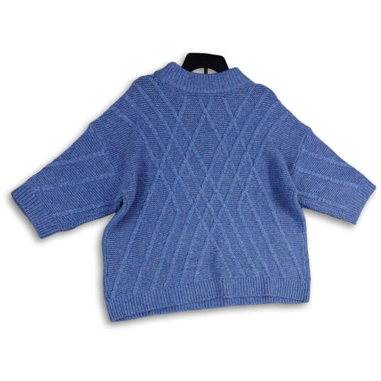 Womens Blue Knitted Mock Neck 3/4 Sleeve Pullover Sweater Size 1X image number 2