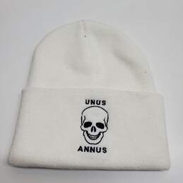 Discontinued Rare Unus Annus Sustainable White Skull Beanie Merchandise