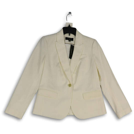NWT Womens White Peak Lapel Long Sleeve Flap Pocket One Button Blazer Sz 4P image number 1