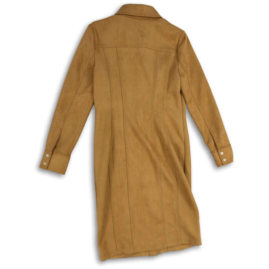 NWT Womens Brown Suede Pointed Collar Long Sleeve Overcoat Size 6 image number 2