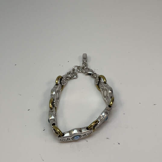 Designer Brighton Two-Tone Blue Crystal Stone Engraved Chain Bracelet image number 2