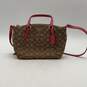 Womens Brown Pink Signature Print Bag Charm Crossbody Strap Satchel Handbag image number 1