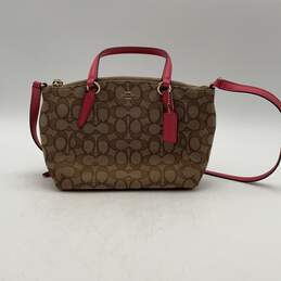 Womens Brown Pink Signature Print Bag Charm Crossbody Strap Satchel Handbag
