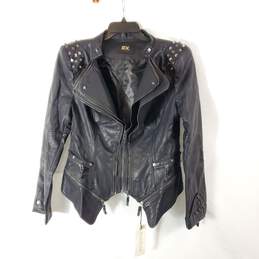 Chou Yatou Women Black Faux Leather Moto Jacket NWT L