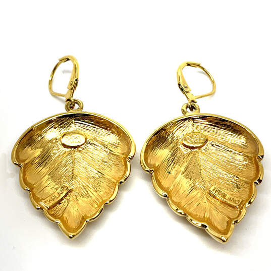 Designer Joan Rivers Gold-Tone Clip On Fashionable Leaf Drop Earrings image number 4