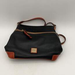 Womens Black Tan Pebble Leather Adjustable Strap Inner Pockets Crossbody Bag