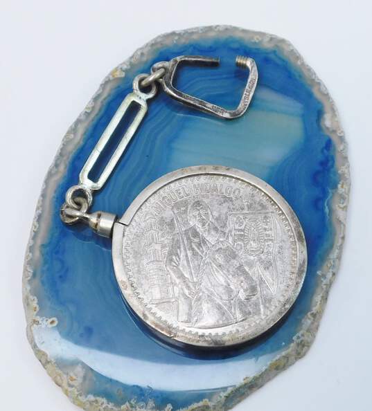 VNTG .999 & 950 Fine Silver Mexico 2 oz. Miguel Hidalgo Coin & Taxco Chain Link Fob 86.4g image number 3