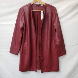 NWT Chico's Women's Faux Leather Mid Length Open Front Jacket in Red Size 1
