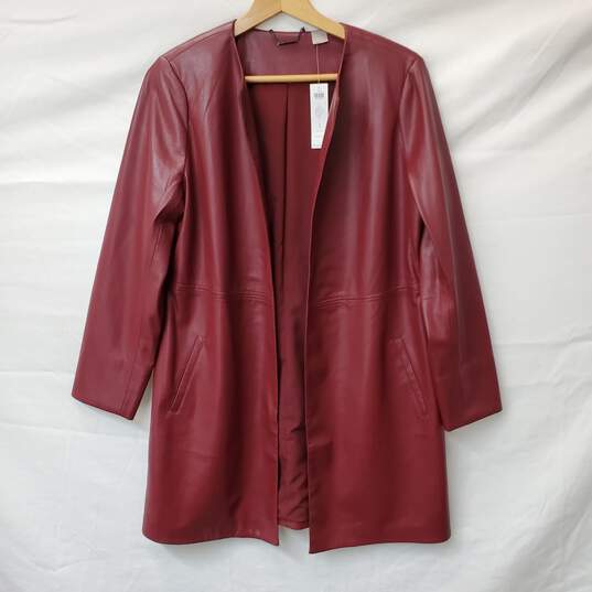 NWT Chico's Women's Faux Leather Mid Length Open Front Jacket in Red Size 1 image number 1