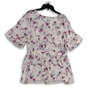 NWT Womens White Floral V-Neck Ruffle Sleeve Pullover Blouse Top Size 1 image number 2