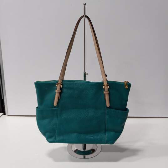 Michael Kors Teal Leather Tote Purse image number 3
