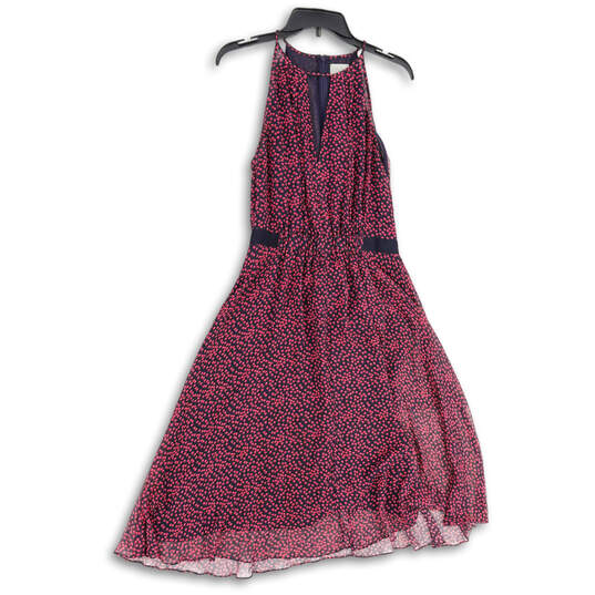 Womens Pink Navy Blue Printed Keyhole Neck Fit & Flare Dress Size 10 image number 2
