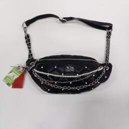 Badgley Mischka Black Vegan Leather Diamond Quilted Fanny Pack With Pearls NWT