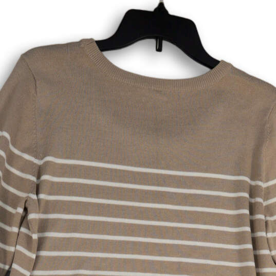 Womens Tan Striped Round Neck Long Sleeve Pullover Sweater Size X-Large image number 4
