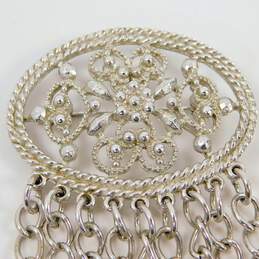 VNTG Signed Sarah Coventry Silver Tone Fringe Chain Dangle Brooch alternative image
