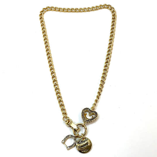 Designer Juicy Couture Gold-Tone Curb Chain Rhinestone Charm Necklace image number 3
