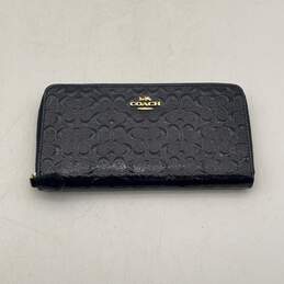 Coach Womens Blue Leather Signature Print Inner Multi Pocket Zip-Around Wallet
