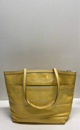 Coach Signature F19198 Outline Stitched Yellow Leather Tote Bag alternative image