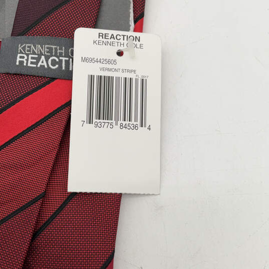 NWT Mens Red Black Vermont Striped Silk Keeper Loop Adjustable Necktie image number 4