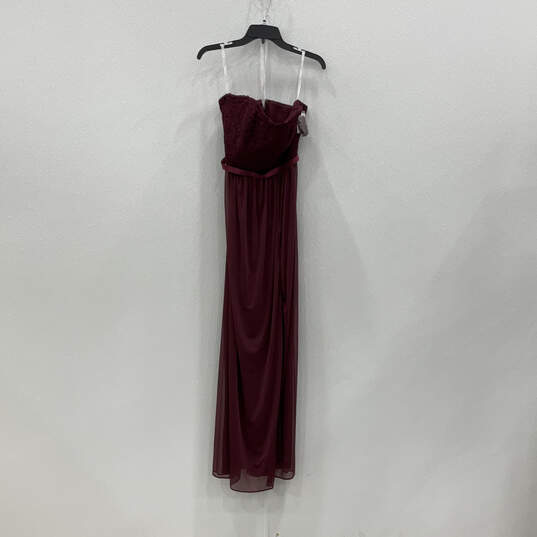 NWT Womens Purple Strapless Pleated Back Zip Long Wedding Maxi Dress Sz 10 image number 1