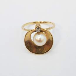 14K Gold Diamond FW Pearl Modernist Size 5 Ring 2.5g