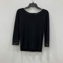 Joseph A Womens Black Floral Rainbow Beaded Long Sleeve Blouse Top Shirt Size M alternative image