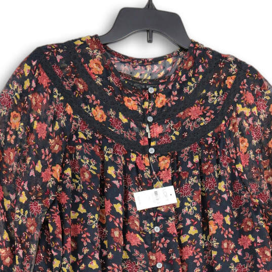 NWT Womens Black Floral Round Neck Button Front Tiered Mini Dress Size XL image number 4