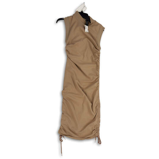 NWT Womens Brown Sleeveless Mock Neck Ruched Pullover Bodycon Dress Size L image number 1
