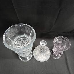 Bundle of 3 Large Crystal Dishes - Vase, Decanter, And Candy Jar With 2 Lids alternative image